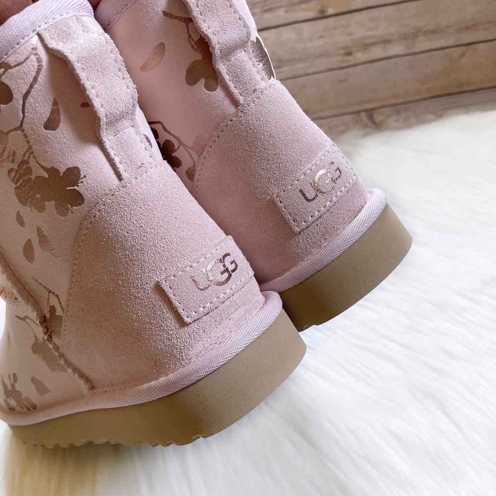 UGG Classic Mini Floral Foil Seashell Pink Boots - Picture 6 of 10